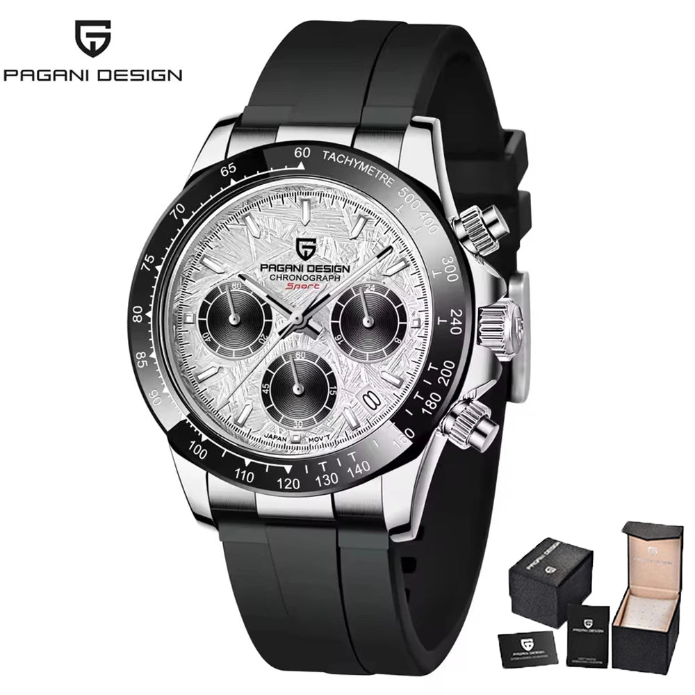 Pagani Design Men's Quartz Chronograph Watch – Sapphire Crystal, 100M Water Resistant, Stainless Steel