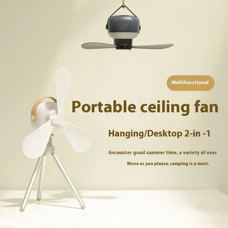 Ventiladores de techo portátiles, ventilador eléctrico LED recargable, lámpara de noche para el hogar, tienda de campaña al aire libre, ventilador colgante con Control remoto