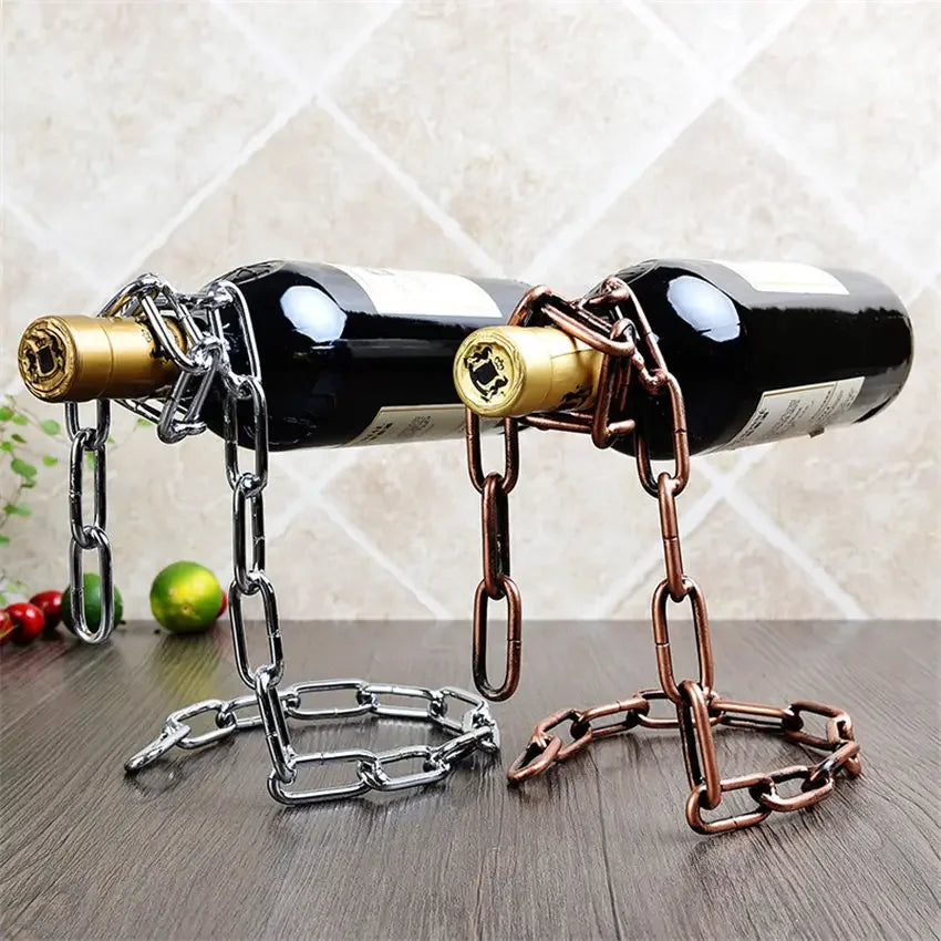 Soporte Mágico para Botellas de Vino – Suspensión de Cadena de Hierro para Cocina, Comedor o Bodega