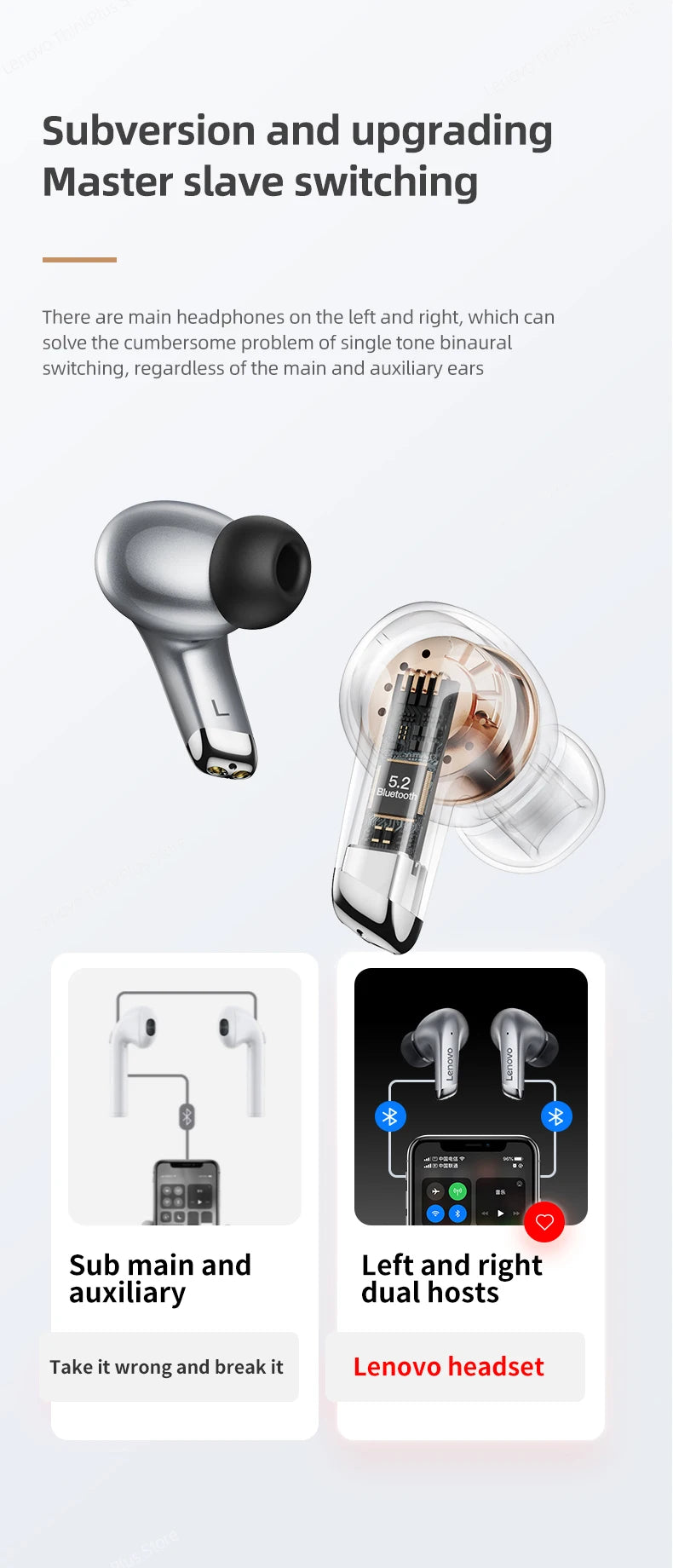 Lenovo-auriculares inalámbricos LP5, audífonos de música HiFi con Bluetooth, micrófono, deportivos, resistentes al agua, 100% originales, novedad de 2021