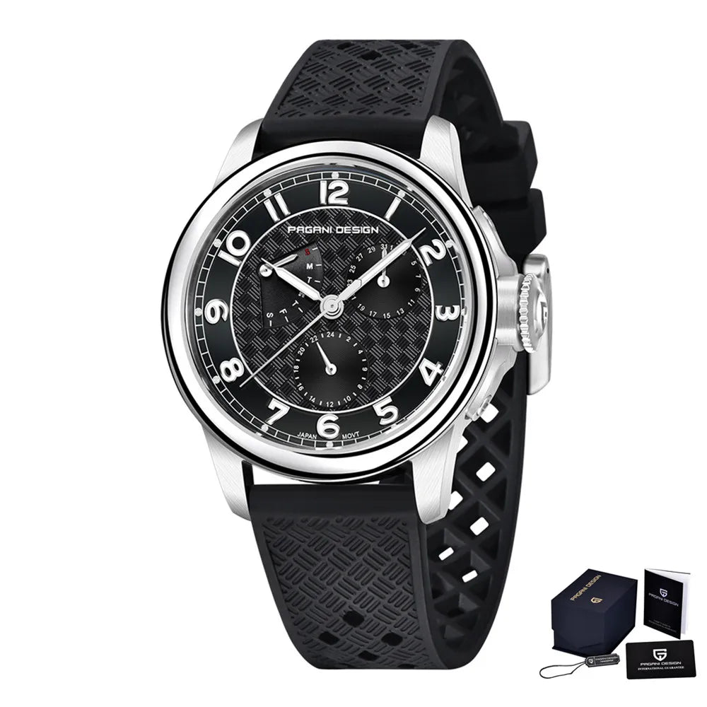 PAGANI DESIGN PD-1780 Men's Quartz Watch – Sapphire Crystal, 100M Waterproof, Luminous, Calendar