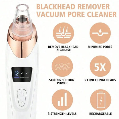 5-Level Suction Pore Vacuum Blackhead Remover – Electric Facial Pore Cleanser Kit for Women & Adults