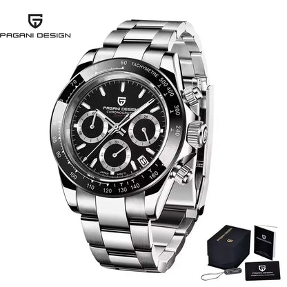 Pagani Design Men's Quartz Chronograph Watch – Sapphire Crystal, 100M Water Resistant, Stainless Steel