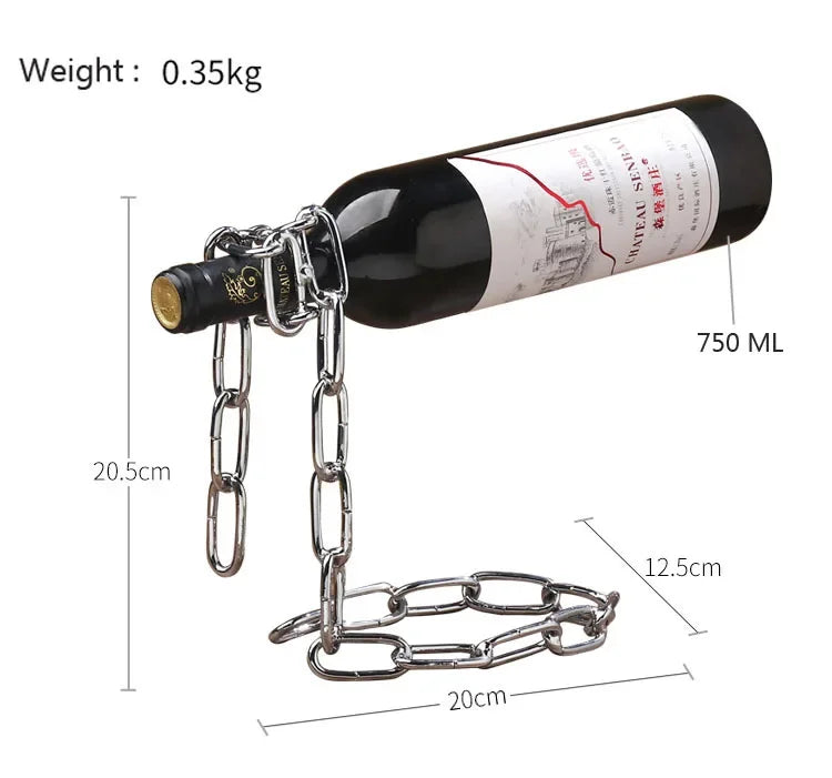 Soporte Mágico para Botellas de Vino – Suspensión de Cadena de Hierro para Cocina, Comedor o Bodega