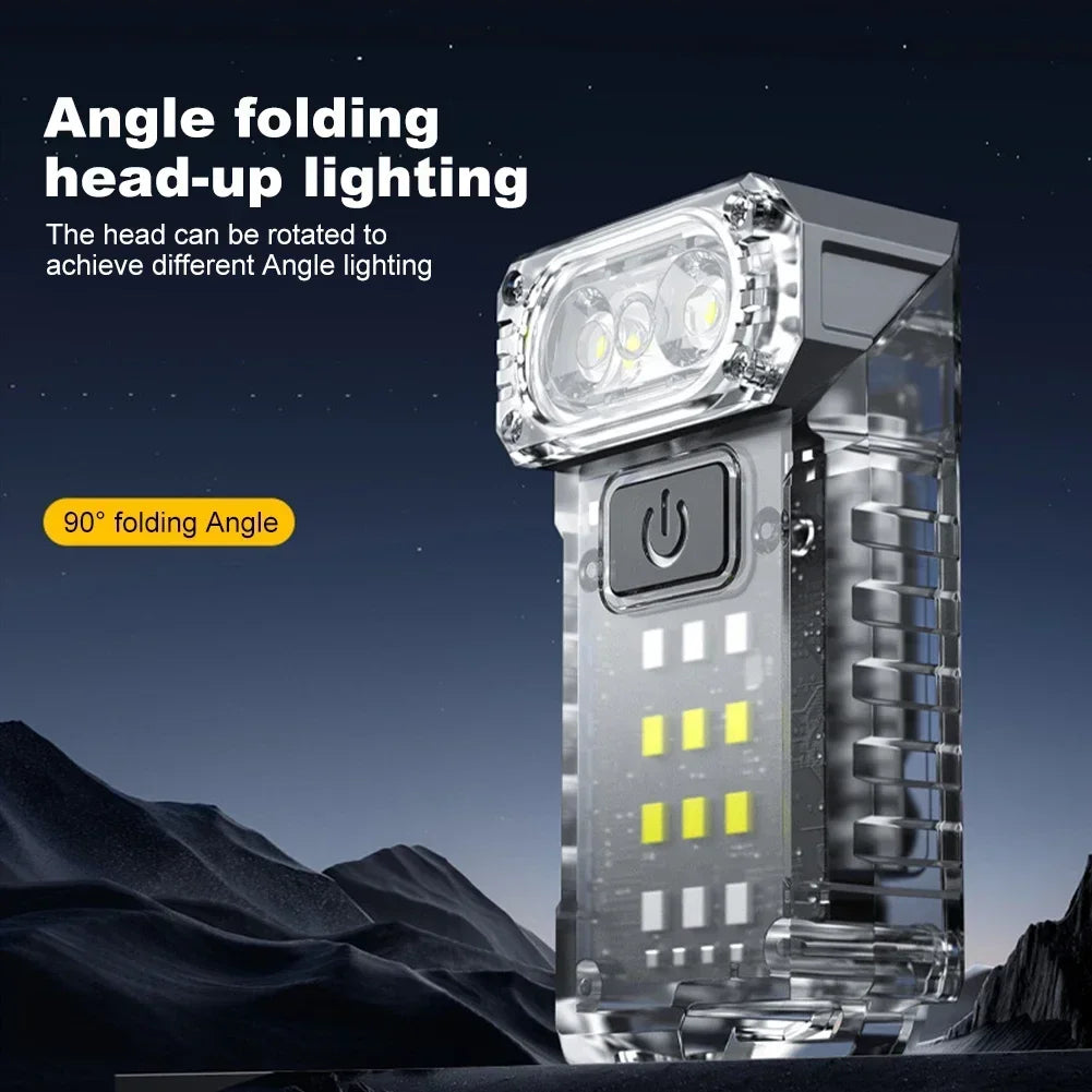 Luz LED giratoria con Clip para sombrero, luz de trabajo portátil con carga USB, pantalla de potencia, potente linterna pequeña para acampar, pescar y caminar