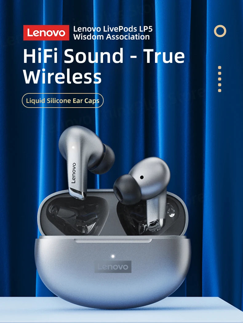 Lenovo-auriculares inalámbricos con Bluetooth LP5 100% originales, cascos de música HiFi con micrófono, deportivos, resistentes al agua, novedad de 2021