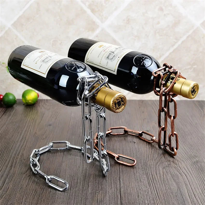 Soporte Mágico para Botellas de Vino – Suspensión de Cadena de Hierro para Cocina, Comedor o Bodega