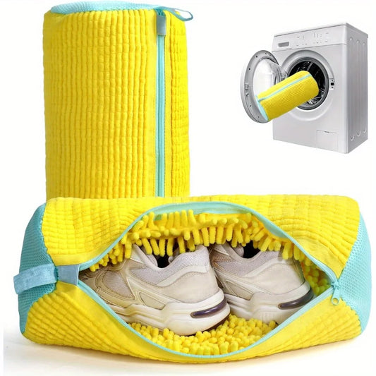 Bolsa duradera para lavadora de zapatos para todo tipo de zapatos, amarilla con cremallera azul, ideal para zapatillas de deporte y zapatos casuales, bolsa para lavar ropa