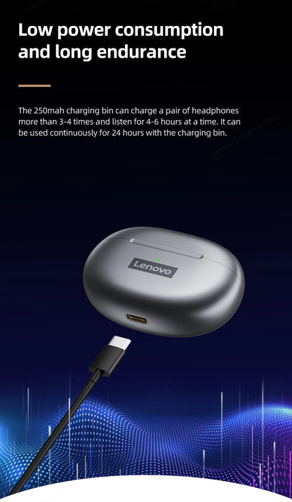 Lenovo-auriculares inalámbricos con Bluetooth LP5 100% originales, cascos de música HiFi con micrófono, deportivos, resistentes al agua, novedad de 2021
