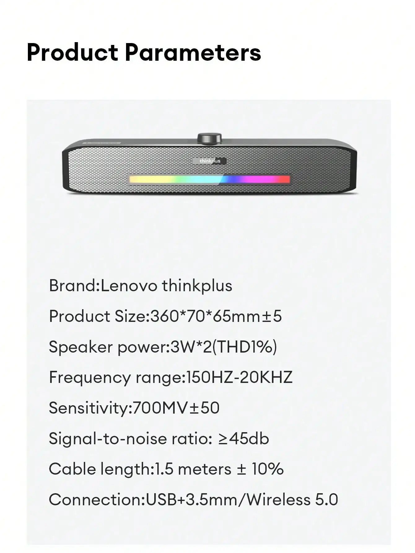Barra de Sonido Lenovo TS33 con Subwoofer AUX y Bluetooth 5.0 – Sonido Envolvente 360° para PC y Cine en Casa