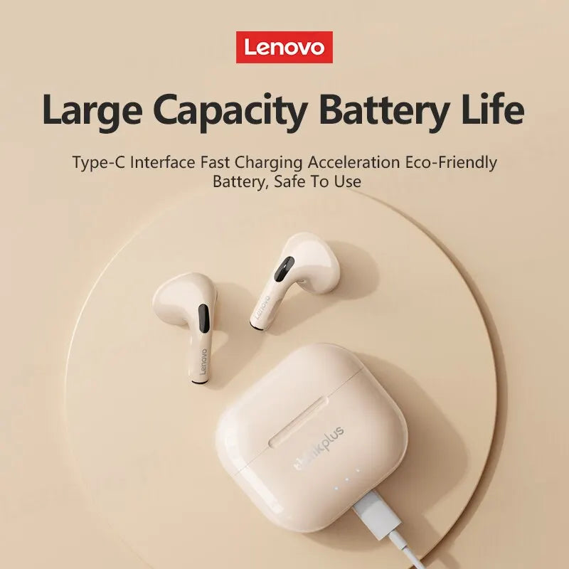 Lenovo-auriculares inalámbricos LP40 Plus, cascos con Bluetooth, reducción de ruido, 230mAh, HiFi estéreo, deportivos, con micrófono