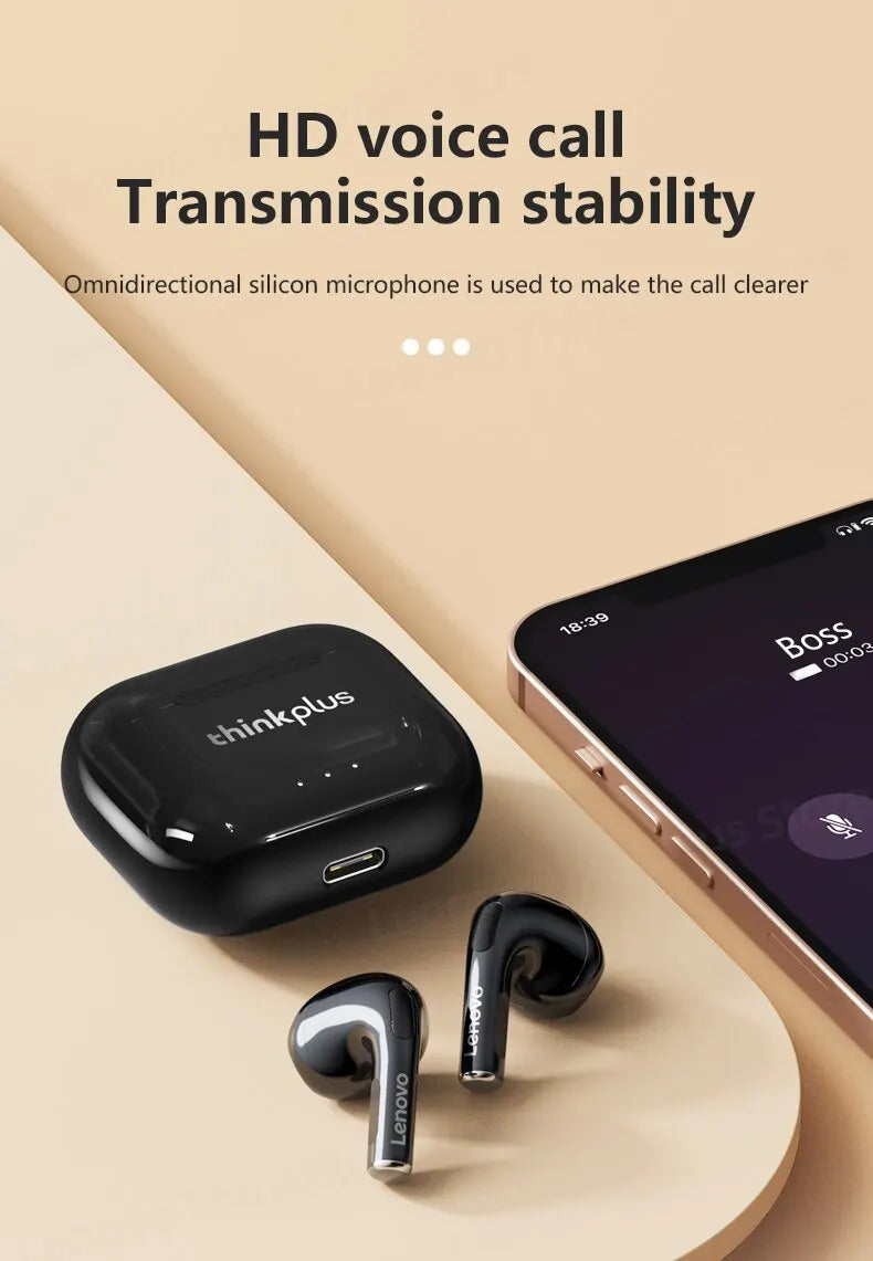 Lenovo-auriculares inalámbricos LP40 Plus, cascos con Bluetooth, reducción de ruido, 230mAh, HiFi estéreo, deportivos, con micrófono
