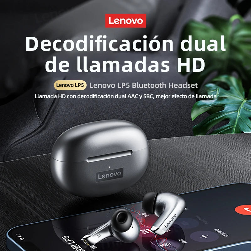 Lenovo-auriculares inalámbricos con Bluetooth LP5 100% originales, cascos de música HiFi con micrófono, deportivos, resistentes al agua, novedad de 2021
