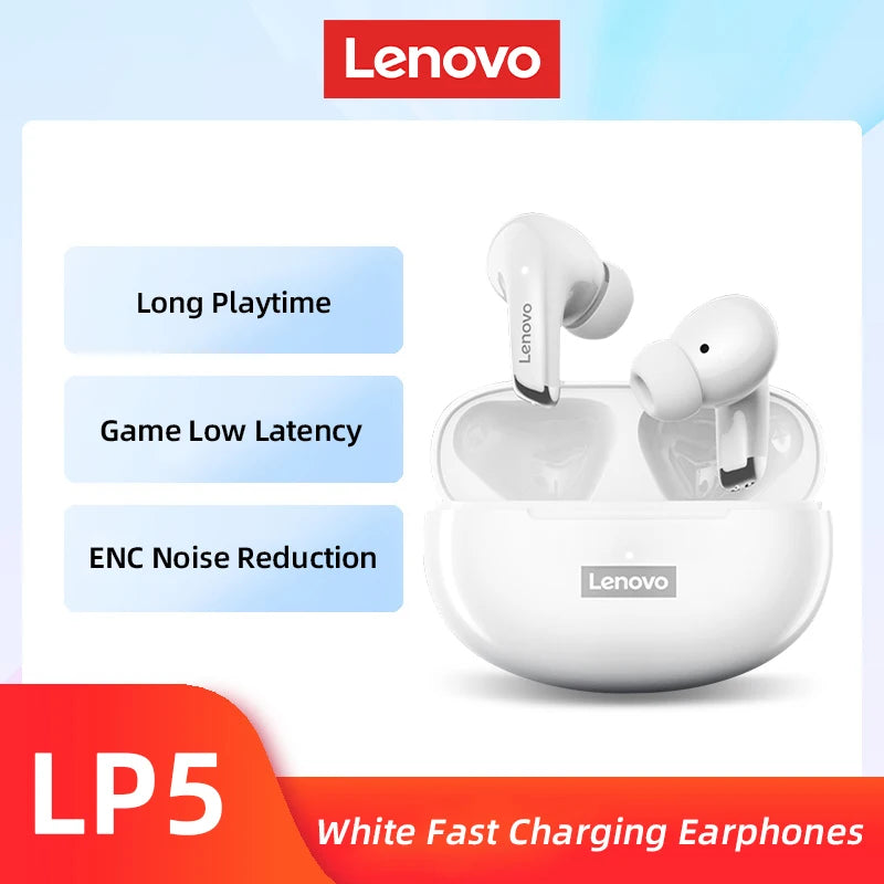 Lenovo-auriculares inalámbricos con Bluetooth LP5 100% originales, cascos de música HiFi con micrófono, deportivos, resistentes al agua, novedad de 2021