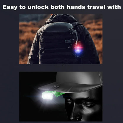 Luz LED giratoria con Clip para sombrero, luz de trabajo portátil con carga USB, pantalla de potencia, potente linterna pequeña para acampar, pescar y caminar