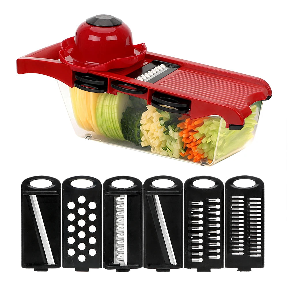 HILIFE-dispositivo de cocina multifunción, 6 cuchillas, rebanador de mandolina vegetal, juegos de herramientas de cocina, rallador cortador de frutas