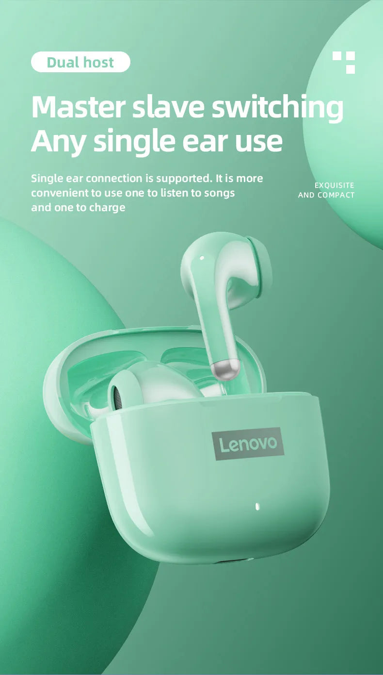 Lenovo-auriculares inalámbricos LP40 Pro con Bluetooth 5,1, dispositivo de audio de alta capacidad, diseño semiintrauditivo, Chip inteligente con micrófono