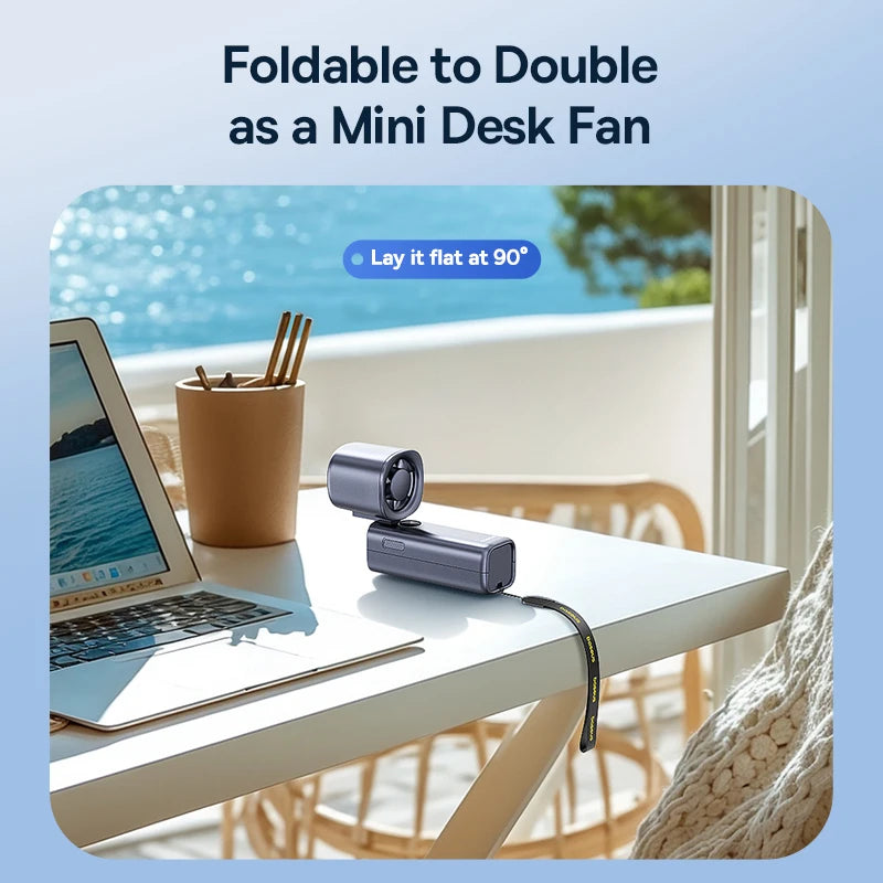 Ventilador Portátil Baseus Mini – Plegable, 5 Velocidades, Recargable 4000mAh para Hogar, Exterior y Coche