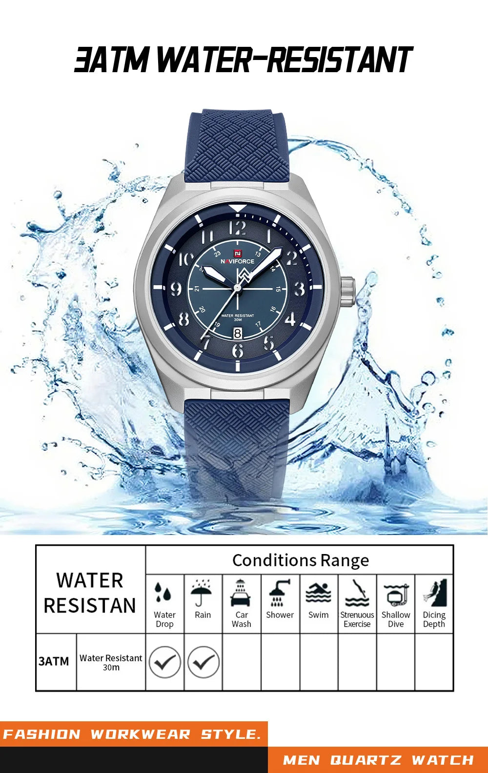NAVIFORCE NF9281T Men's Quartz Watch – Tactical Style, Shockproof, 30M Waterproof, Silicone Strap