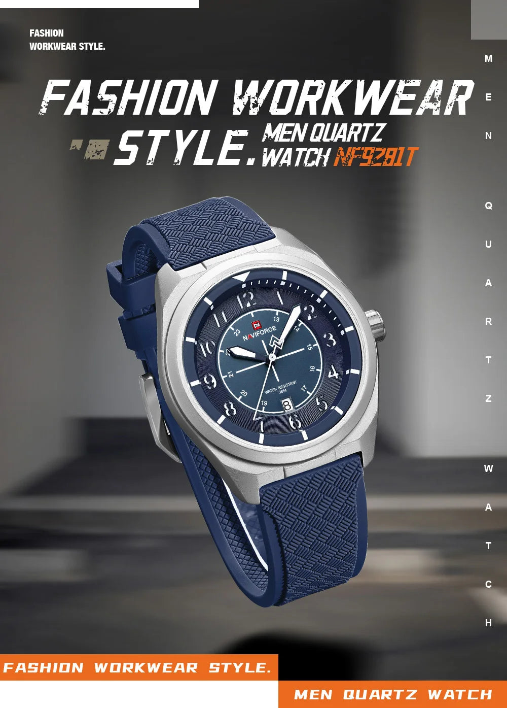 NAVIFORCE NF9281T Men's Quartz Watch – Tactical Style, Shockproof, 30M Waterproof, Silicone Strap