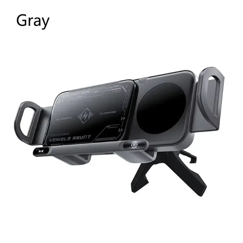Soporte para teléfono móvil/almohadilla inteligente, soporte magnético para teléfono para coche, soporte para teléfono giratorio automático 2 en 1, cargador inalámbrico para coche