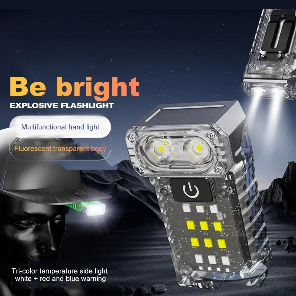 Luz LED giratoria con Clip para sombrero, luz de trabajo portátil con carga USB, pantalla de potencia, potente linterna pequeña para acampar, pescar y caminar