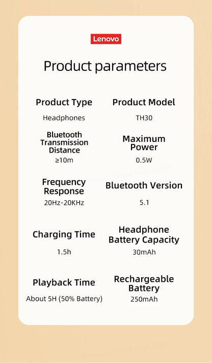 Original Lenovo th30 auriculares inalámbricos auriculares para juegos Bluetooth 5,0 auriculares plegables auriculares deportivos