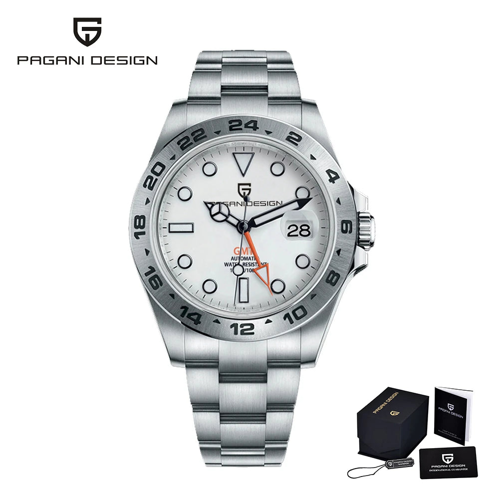 Pagani Design PD-1682 Men’s GMT Automatic Watch – 42mm Vintage, Sapphire Crystal, 100M Water Resistant