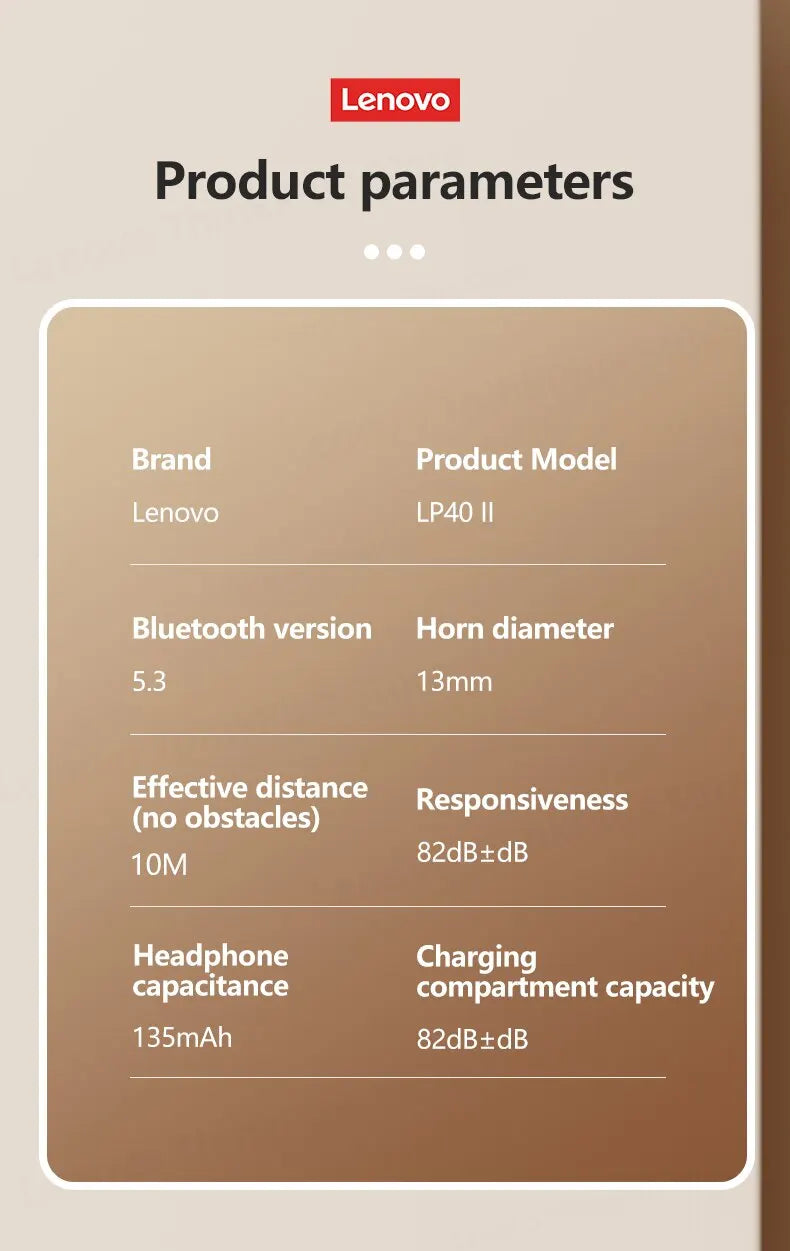 Lenovo-auriculares inalámbricos LP40 Plus, cascos con Bluetooth, reducción de ruido, 230mAh, HiFi estéreo, deportivos, con micrófono