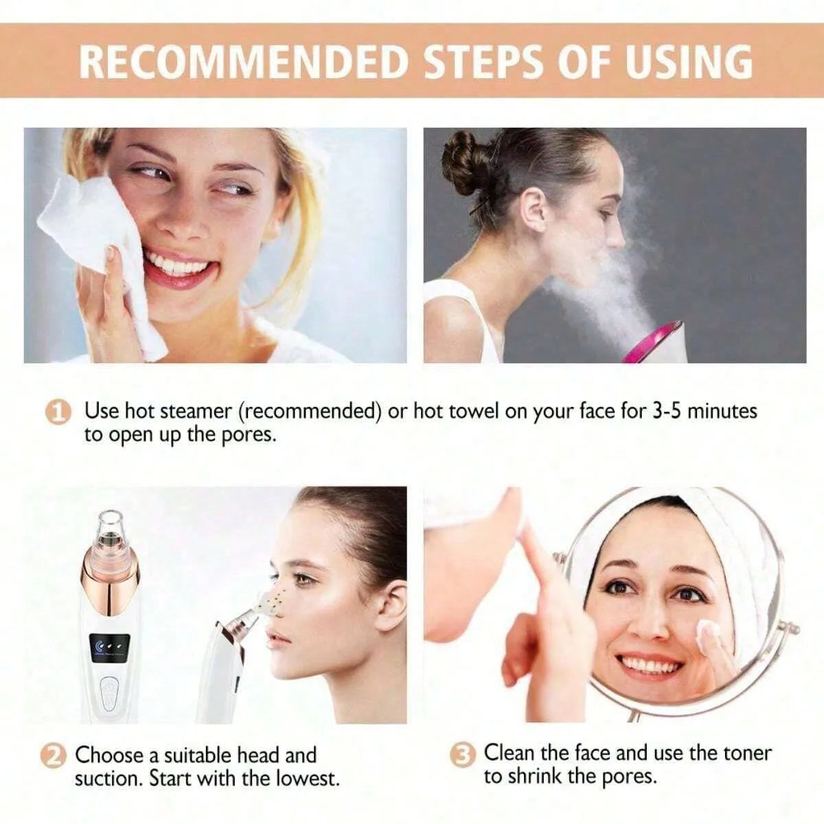 5-Level Suction Pore Vacuum Blackhead Remover – Electric Facial Pore Cleanser Kit for Women & Adults