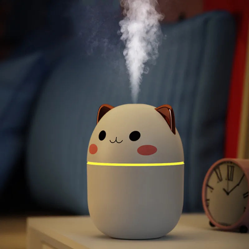 Gran oferta 250ml lindo gato humidificador de aire difusor USB generador de niebla Mini Humidificador con luz nocturna