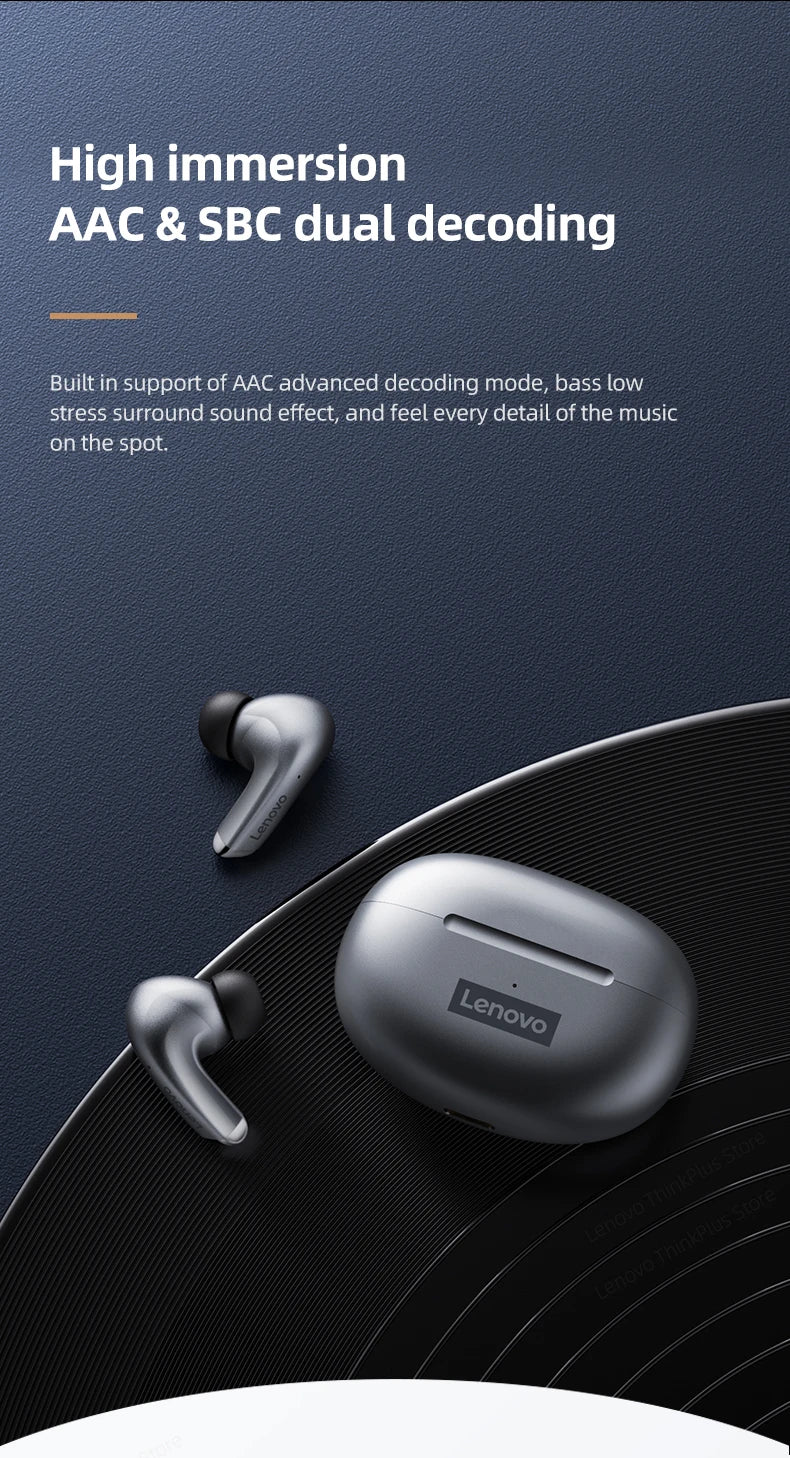 Lenovo-auriculares inalámbricos con Bluetooth LP5 100% originales, cascos de música HiFi con micrófono, deportivos, resistentes al agua, novedad de 2021
