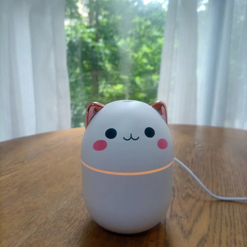 Gran oferta 250ml lindo gato humidificador de aire difusor USB generador de niebla Mini Humidificador con luz nocturna