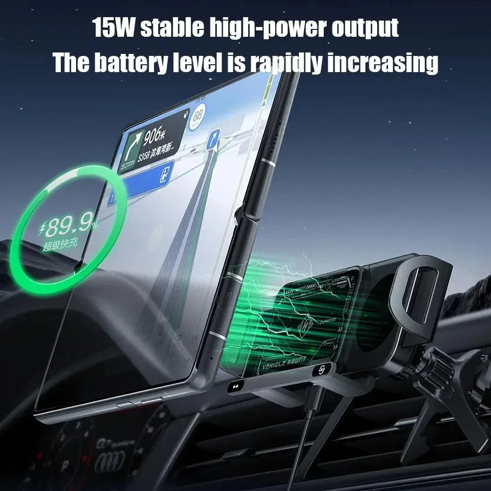 Soporte para teléfono móvil/almohadilla inteligente, soporte magnético para teléfono para coche, soporte para teléfono giratorio automático 2 en 1, cargador inalámbrico para coche