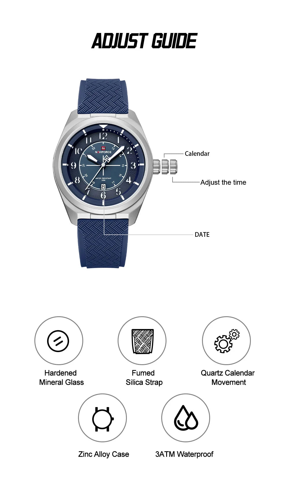 NAVIFORCE NF9281T Men's Quartz Watch – Tactical Style, Shockproof, 30M Waterproof, Silicone Strap