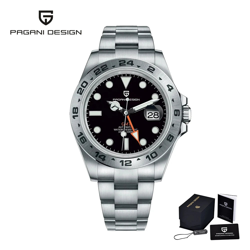 Pagani Design PD-1682 Men’s GMT Automatic Watch – 42mm Vintage, Sapphire Crystal, 100M Water Resistant