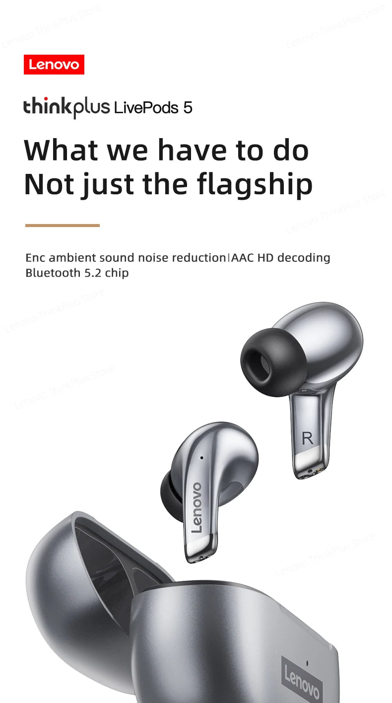 Lenovo-auriculares inalámbricos con Bluetooth LP5 100% originales, cascos de música HiFi con micrófono, deportivos, resistentes al agua, novedad de 2021