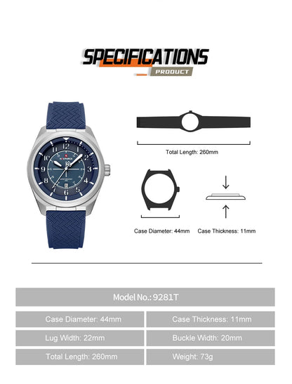 NAVIFORCE NF9281T Men's Quartz Watch – Tactical Style, Shockproof, 30M Waterproof, Silicone Strap