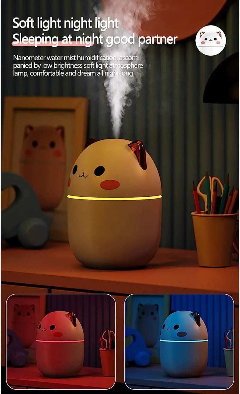 Gran oferta 250ml lindo gato humidificador de aire difusor USB generador de niebla Mini Humidificador con luz nocturna