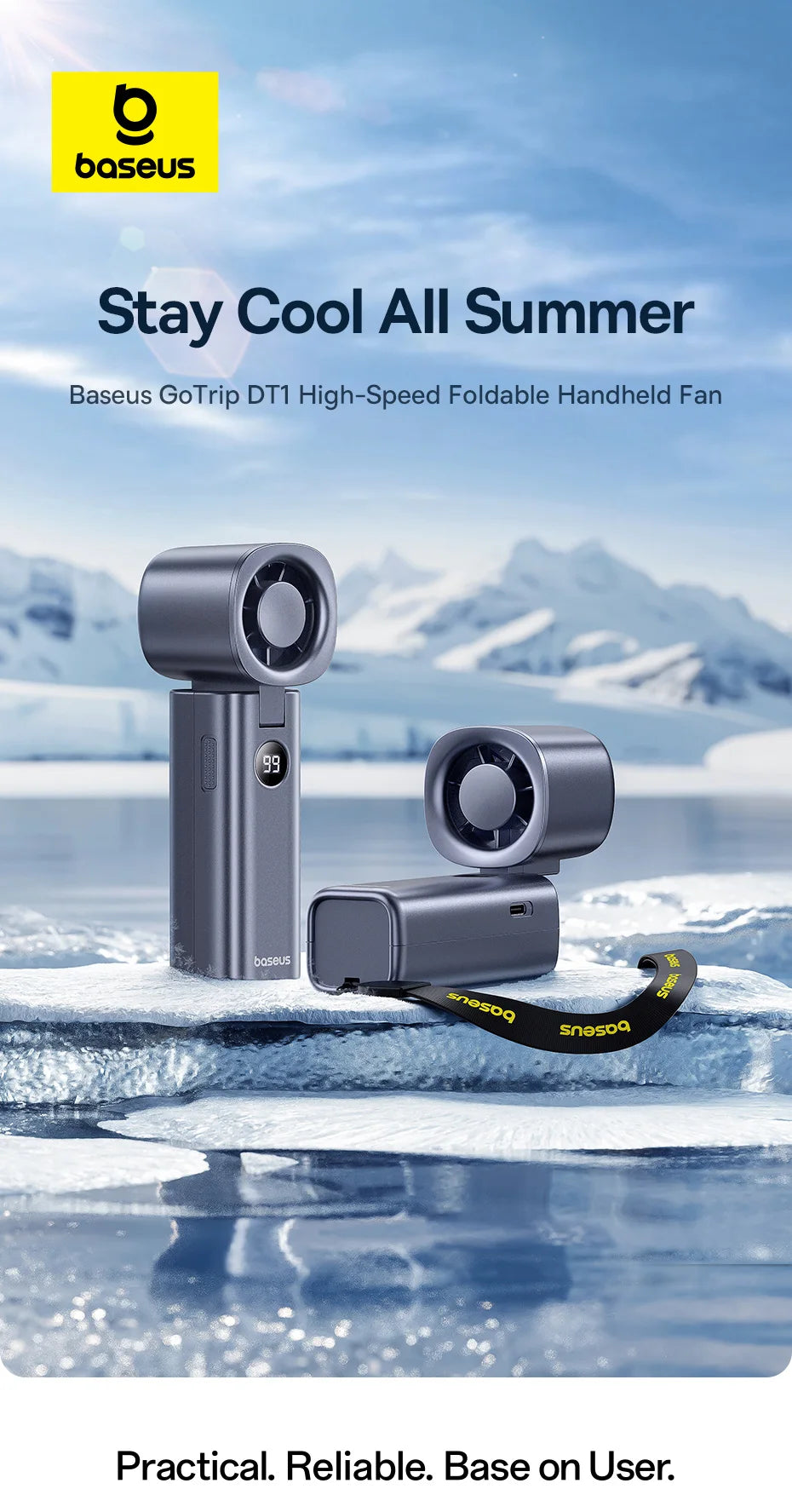 Ventilador Portátil Baseus Mini – Plegable, 5 Velocidades, Recargable 4000mAh para Hogar, Exterior y Coche