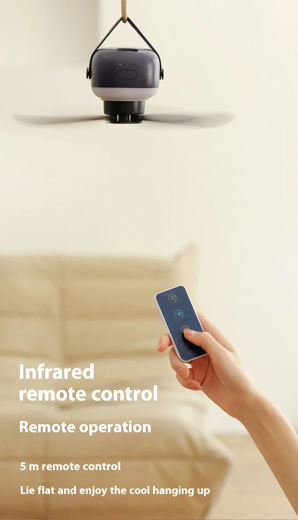 Ventiladores de techo portátiles, ventilador eléctrico LED recargable, lámpara de noche para el hogar, tienda de campaña al aire libre, ventilador colgante con Control remoto